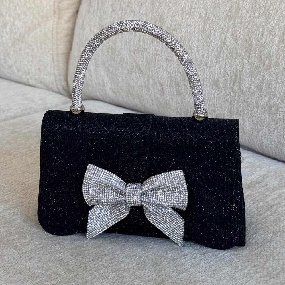 Black Evening Bag with Rhinestone Bow & Handle